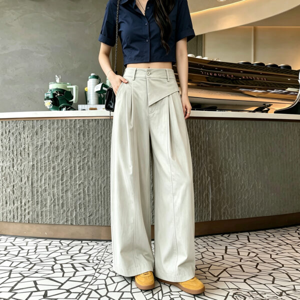 586266655 Casual Loose Wide-Leg Pants with Elastic Waistband, Breathable and Stylish Trousers for Everyday Wear