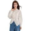 586266553 Waist-Cinching White Long Sleeve Shirt for Women Office Wear