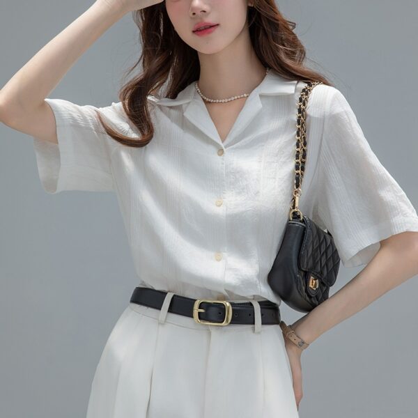 Vintage White Short Sleeve Style Casual Office Wear,