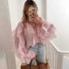586266675 Elegant V-Neck Ruffle Long Sleeve Shirt for Office Wear Style