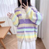 588000378 New retro dopamine striped V-neck sweater
