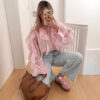 586266677 Elegant V-Neck Ruffle Long Sleeve Shirt for Office Wear Style