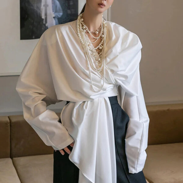 586265626 Fashion niche irregular splicing ribbon shirt for women