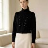 Stand Collar Double Zipper Short Length Long Sleeve Knit