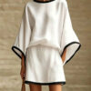 Cotton Linen Casual Batwing Sleeve Top and Skirt Two-Piece Set