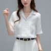 Vintage White Short Sleeve Style Casual Office Wear,