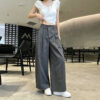 586266656 Casual Loose Wide-Leg Pants with Elastic Waistband, Breathable and Stylish Trousers for Everyday Wear