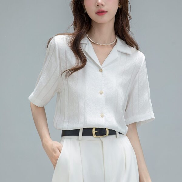 Vintage White Short Sleeve Style Casual Office Wear,