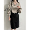 588005109 Lace Trim V-Neck Lantern Sleeve Elegant Youthful Commute Top Shirt
