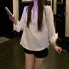586266991 White Shirt Polo Neck Long Sleeve Blouse for Women