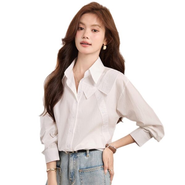 586266529 Fashionable Turn-Down Collar White Long Sleeve Elegant Office Wear