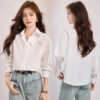 586266528 Fashionable Turn-Down Collar White Long Sleeve Elegant Office Wear