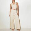 586266687 V-Neck Sleeveless High-Waisted Wide-Leg Jumpsuit Fashion Chic Office Wear