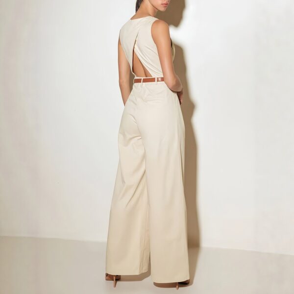 586266689 V-Neck Sleeveless High-Waisted Wide-Leg Jumpsuit Fashion Chic Office Wear