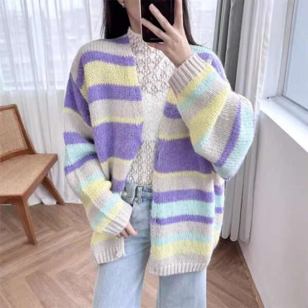 588000379 New retro dopamine striped V-neck sweater