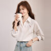 586266527 Fashionable Turn-Down Collar White Long Sleeve Elegant Office Wear