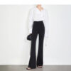 586266863 Black Flared Drapey Premium Roman Fabric Flared Pants