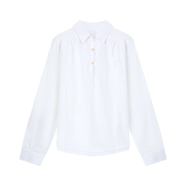 586266993 White Shirt Polo Neck Long Sleeve Blouse for Women