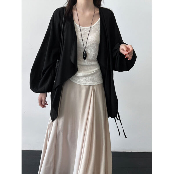 588005636 Irregular Drawstring Drapey Open Front Cardigan Coat