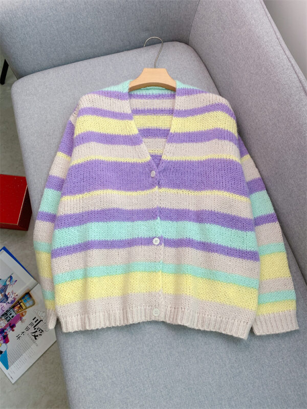 588000382 New retro dopamine striped V-neck sweater
