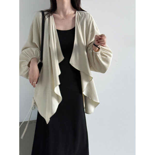 588005631 Irregular Drawstring Drapey Open Front Cardigan Coat