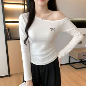 Asymmetric Shoulder Inner Slim Fit Long Sleeve Top