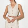 586266688 V-Neck Sleeveless High-Waisted Wide-Leg Jumpsuit Fashion Chic Office Wear