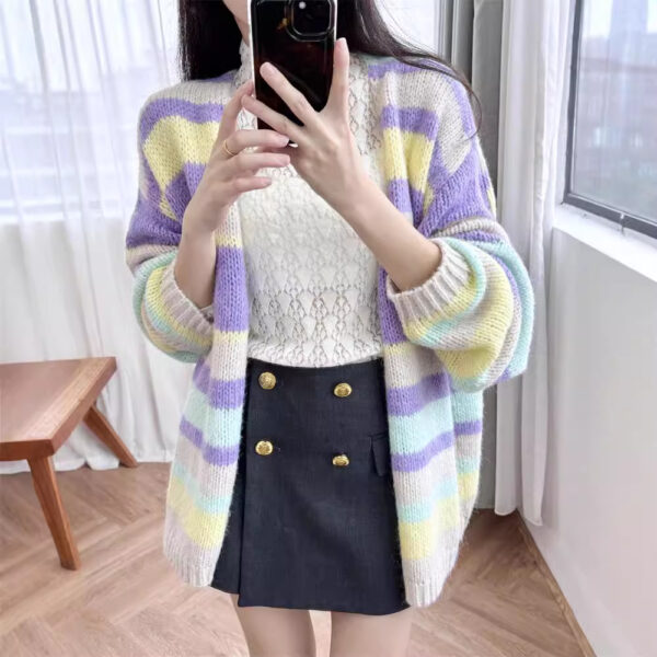 588000380 New retro dopamine striped V-neck sweater
