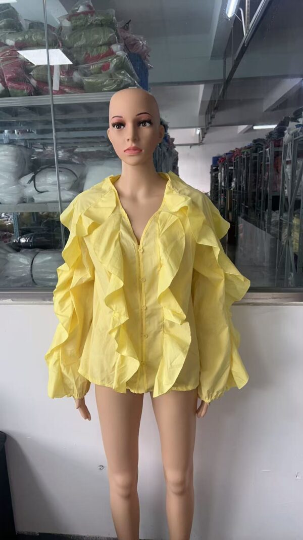 586266680 Elegant V-Neck Ruffle Long Sleeve Shirt for Office Wear Style