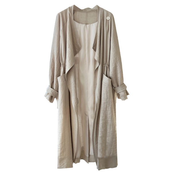 588004978 New Over-the-Knee Mid-Length Drawstring Linen Cotton Trench Coat