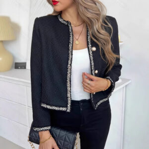 European And American Black Tweed Coat