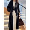 588004975 New Over-the-Knee Mid-Length Drawstring Linen Cotton Trench Coat
