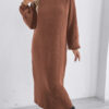 590829145 Loose Casual Long Dress High Neck Turn-down Collar Sweater Dress Without Beltì