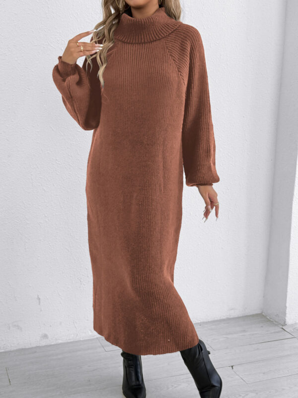 590829145 Loose Casual Long Dress High Neck Turn-down Collar Sweater Dress Without Beltì