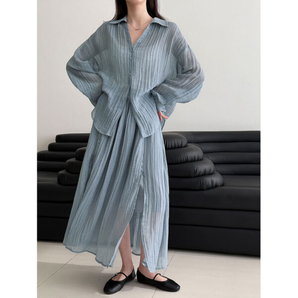 588004753 Style Pleated Shirt + Skirt Women's Casual Two-Piece Set