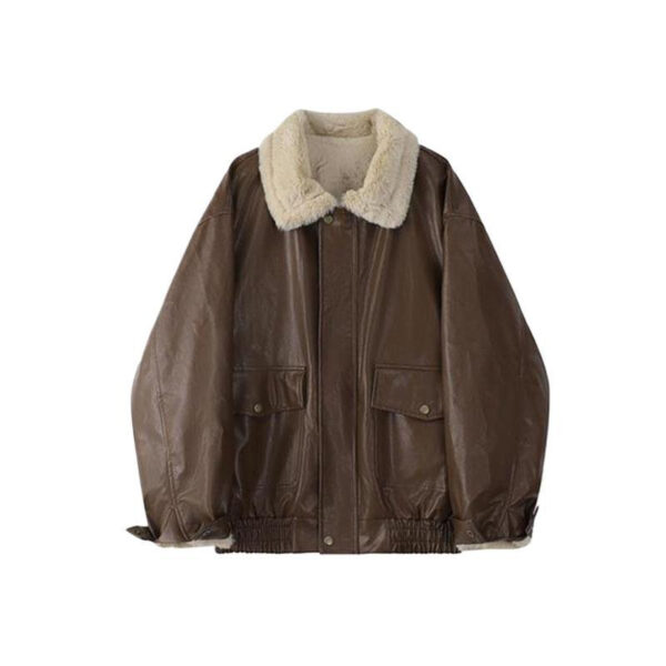 Women's Fashion Retro Leather  Warm Jacket