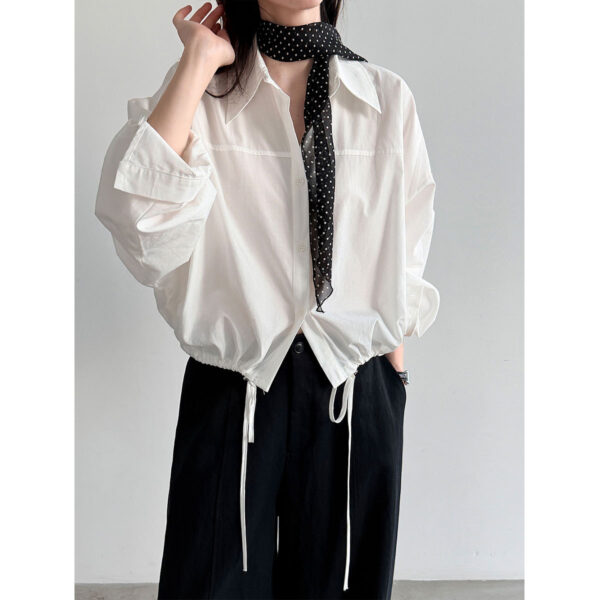 588004087 Drawstring Hem Loose Fit Shirt Casual Office Wear