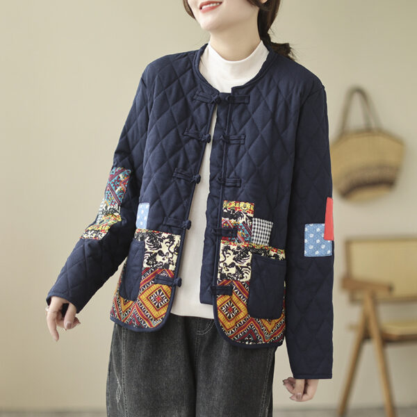 10dd7b7c-1ad1-4aae-abd8-0b6a8cab2272.jpg Vintage Patch Cardigan Loose Casual Buckle Rhombus Cotton-padded Jacket