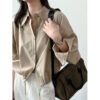 588004088 Drawstring Hem Loose Fit Shirt Casual Office Wear
