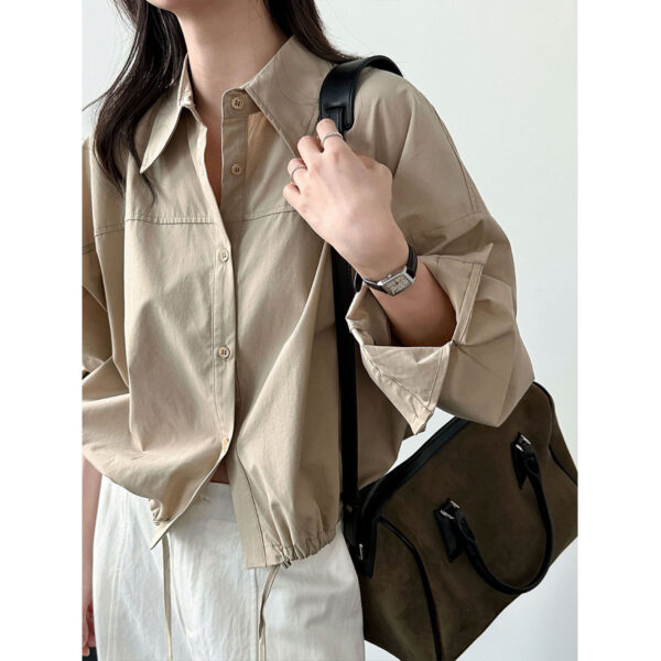 588004088 Drawstring Hem Loose Fit Shirt Casual Office Wear