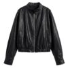 Retro PU Stand Collar Short Versatile Leather Coat