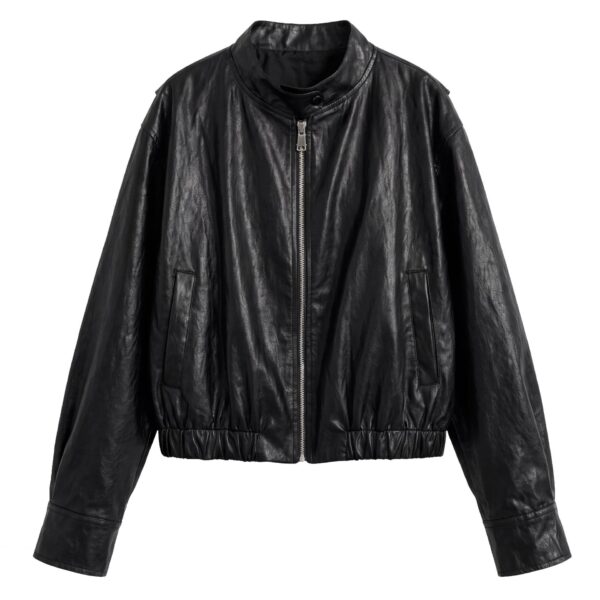 Retro PU Stand Collar Short Versatile Leather Coat