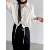 588004085 Drawstring Hem Loose Fit Shirt Casual Office Wear
