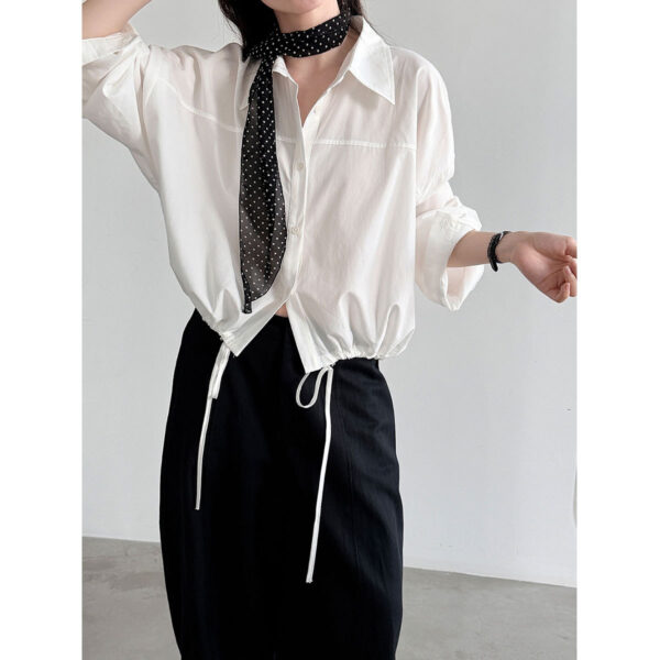 588004085 Drawstring Hem Loose Fit Shirt Casual Office Wear