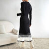 Women's Knit Dress with Black and White Stripes, Long Sleeve, Casual Basic Dress
