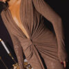 Deep V Long-sleeved Sequin Pleated Dress