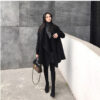 Black Medium Long Irregular Loose Cloak Woolen Coat