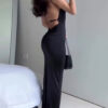 Black Slant Neck Backpack Maxi Dress