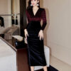 287b2cf1-fab3-49ff-8eef-2971f34286ae.jpg Velvet Dress Women's Long Sleeve Waist V Neck