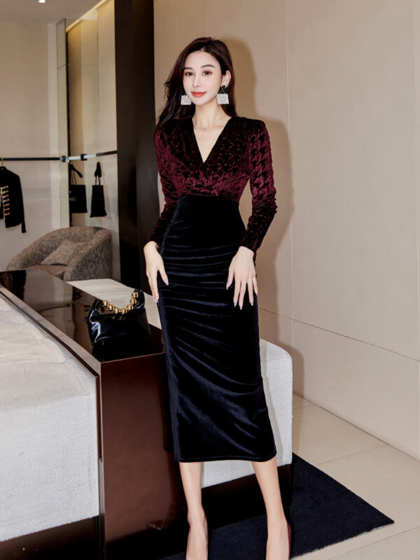 287b2cf1-fab3-49ff-8eef-2971f34286ae.jpg Velvet Dress Women's Long Sleeve Waist V Neck